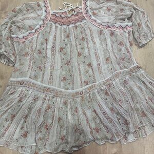 Free People Embroidered Boho Top with Pink and Purple